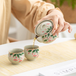 Juego de té floral pintado a mano chino-<span class=keywords><strong>Ash</strong></span> Glazed Ceramic Gongfu Teaware - Product Image 4