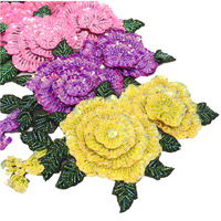 Applique de fleur de rose brodée de sequins 3D pour vêtements et chapeaux, patch décoratif à coudre pour le bricolage, accessoires de couture et d'artisanat