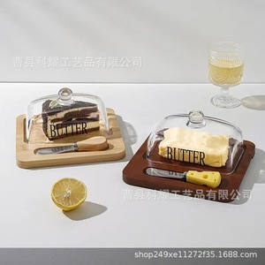 Plato de mantequilla de madera rectangular con tapa para almacenamiento en la cocina, plato para queso, para uso en fiestas - Product Image 1