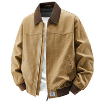 Blouson Bomber Homme Automne Style Américain Rétro Col Montant Coupe-Vent Long en Toile de Cuir de Poisson Coupe Ample Décontracté