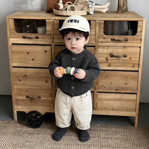 Ensemble <span class=keywords><strong>cardigan</strong></span> et pantalon en acrylique tricoté pour bébé et tout-petit, couleur unie, élégant, polyvalent, pour garçon - Product Image 2