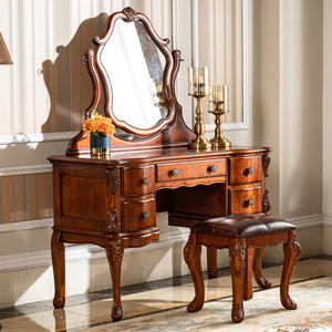 Ensemble de <span class=keywords><strong>coiffeuse</strong></span> vintage américaine en bois massif avec plusieurs tiroirs, ensemble de table de maquillage pour la décoration de la chambre à coucher, table en bois massif - Product Image 2