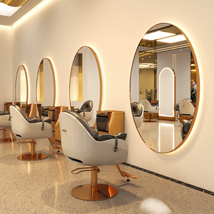 <span class=keywords><strong>Miroir</strong></span> <span class=keywords><strong>de</strong></span> <span class=keywords><strong>Salon</strong></span> <span class=keywords><strong>Rond</strong></span> Noir Simple Face pour Barbershop, Station <span class=keywords><strong>de</strong></span> <span class=keywords><strong>Coiffure</strong></span> Murale Moderne et Simple avec Éclairage LED - Product Image 3