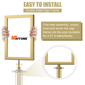 A3 A4 Goldener Absperrpfosten-Schildhalter aus Edelstahl, doppelseitiger Pfosten-Schildrahmen, Warteschlangenpfosten mit Werbung - Product Image 3