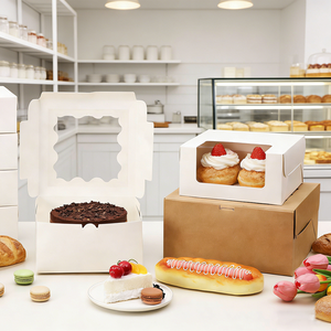Scatole per Dessert con Finestra <span class=keywords><strong>Rosa</strong></span> all'Ingrosso, Confezioni Multiformato per <span class=keywords><strong>Pasticceria</strong></span>, Scatole Regalo per Eclairs, Torte e Dolci per Caffetterie e Pasticcerie - Product Image 3