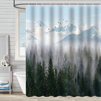 Rideau de Douche en Polyester Vert Forêt de Pin Gris Brumeux, Imprimé Personnalisé, Imperméable, Anti-Moisissure, Vente en Gros, Moderne