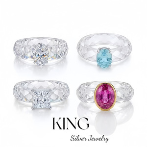 King Silver Jewelry Faceted Crystal Ring Women's Fashion Geometric Design Everyday Wear - Product Image 1
