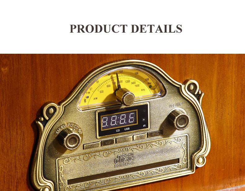 Wooden vinyl turntable Vintage speaker Home audio record player gramophone