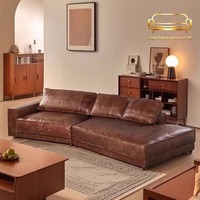 Canapé une place de style vintage, rétro français, en cuir véritable huilé, pieds en bois, forme octogonale, convertible pour dormir