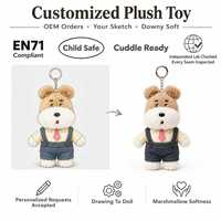 Peluche personnalisée OEM ODM en forme de Terrier en combinaison, porte-clés en peluche, animal en peluche en coton PP, mascotte promotionnelle en peluche