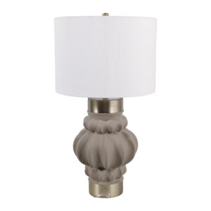 Sculpted <b>Table</b> <b>Lamp</b> Modern <b>Base</b> Fabric Drum Shade Bedroom Living Room Decor - Product Image 3