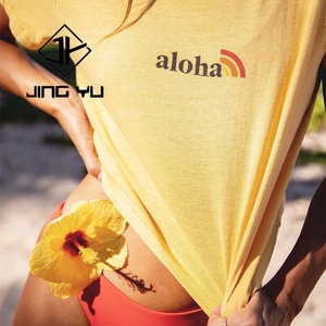 Camiseta Corta con Estampado Hawaiano Personalizada por el Fabricante, 95% Algodón, 5% Elastano, Camisetas Cortas para Mujer - Product Image 4