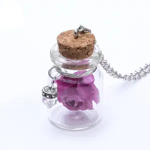 Glass Bottle Necklace Glow-In-The-Dark Flower Glass Vial Bottle Pendant Charm Necklace