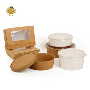 Caja de cartón desechable para ensaladas, contenedor con tapa de alta calidad