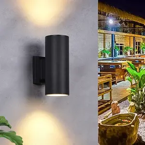 현대 방수 알루미늄 야외 벽 램프 북유럽 현대 장식 Ip65 위아래로 LED 블랙 그레이 벽걸이 형