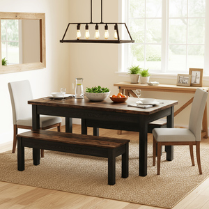 Juego de Mesa de Cocina Estilo Rústico Tribesigns de 55 Pulgadas con 2 Bancos, Juego de Comedor de Madera de 3 Piezas para 4 a 6 Personas, Ideal para Espacios Pequeños - Product Image 3