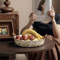 Bol à fruits en céramique avec poignées tressées - Plat de service rustique avec glaçure mouchetée - Décoration artisanale