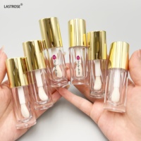 Private Label 5ML Rose Or Transparent carré rond brillant à lèvres avec pinceau vente en gros de luxe vide brillant à lèvres tubes et boîte