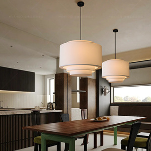 Lampe suspendue ronde minimaliste en tissu blanc Led E27 pour salon, chambre à coucher, décoration d'hôtel - Product Image 5