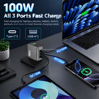 Adaptor Daya Cepat Desktop USB GaN 100W Ringkas 2 Tipe C 1 USB a Stasiun Pengisian Daya dengan Layar 100W PD3.0 PPS untuk Tablet Ponsel