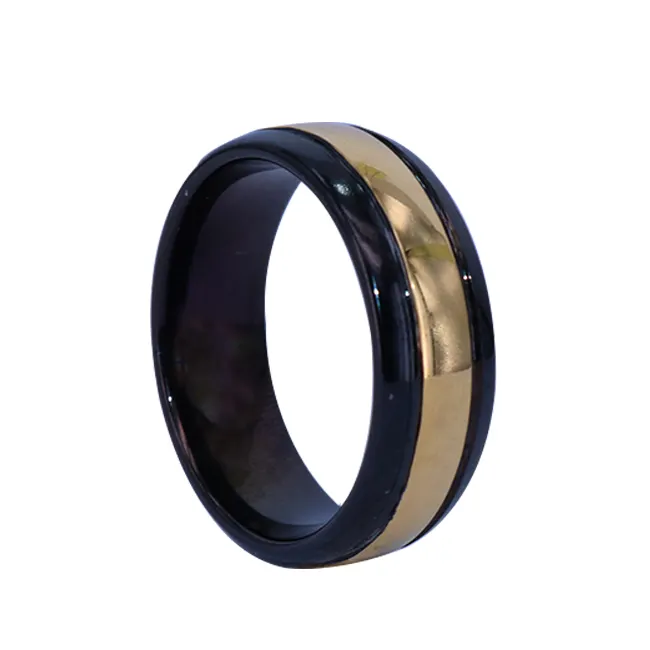 Cincin tungsten hitam dan warna emas, cincin bersinar dalam gelap bercahaya untuk pria, grosir cincin tungsten carbide