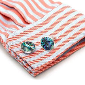 Top Quality Shirt Cufflinks Hot-selling Luxury <b>Abalone</b> <b>Shell</b> Inlaid Round Silver Men's Shirt Cufflinks - Product Image 3