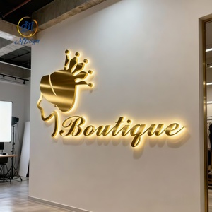 Signalétique murale intérieure 3D, lettres en métal doré poli, rétroéclairées, logo personnalisé en LED pour la décoration de studio de beauté, <span class=keywords><strong>salon</strong></span> de coiffure - Product Image 1