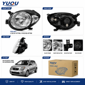 Faro Anteriore per <span class=keywords><strong>Kia</strong></span> <span class=keywords><strong>Picanto</strong></span> 2008 OEM L92101-07700 R92102-07700, Cornice <span class=keywords><strong>Nera</strong></span>, Riflettore Bianco, Gruppo Ottico Anteriore - Product Image 2