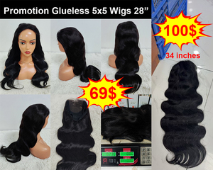 Promotion Letsfly 69$ Perruques sans colle 5x5 100% cheveux humains 28 pouces Perruques ondulées pour femmes noires - Product Image 2