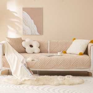Winter <b>Sofa</b> Cushions Fleece Plush Pad Type 90-140cm Non Slip Thickened Seat <b>Covers</b> <b>For</b> Living Room Beige Milky White Khaki - Product Image 2