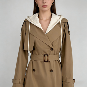 <span class=keywords><strong>Trench</strong></span> Coat da <span class=keywords><strong>Donna</strong></span> con <span class=keywords><strong>Cappuccio</strong></span>, Doppio Petto, Lungo, Antivento, Colore Kaki - Vendita all'Ingrosso - Product Image 1