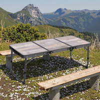 Table pliante portable vintage pour camping en plein air road trips aluminium durable en métal avec panneau de style bois mobilier d'extérieur