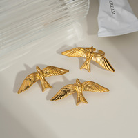 Rétro 18K Or Argent Acier Inoxydable Ins Style Bague et Boucle D'oreille Ensemble Ailes D'oiseau Conception Anneau Ouvert Étanche Non-fading Bijoux
