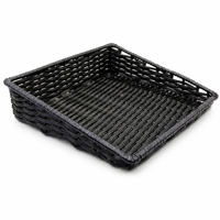 Panier de service et de présentation en polyrotin noir, tressé à la main, résistant à la moisissure et aux insectes, pour restaurants et supermarchés