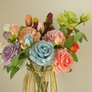 DIY Bouquets Morandi Colors Silk Rose Artificial Flowers For Home Wedding Decoration