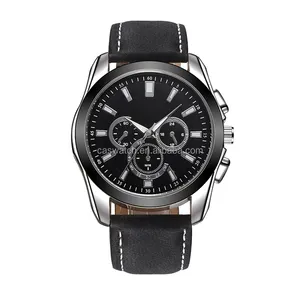 stainless steel 3ATM water resistant luxury three eyes Leather strap business Quartz men watches