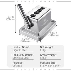CIGARLOONG Coupe-cigares multifonctionnel <span class=keywords><strong>4</strong></span> en 1 en acier inoxydable, coupe-cigares à double lame de table, coupe-cigares à guillotine pour cadeau de cigares - Product Image 6
