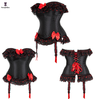 Corset pour femme avec nœud papillon, respirant, grande taille, dentelle rouge, garniture à armatures, haut de corset réglable avec crochet, amincissant le corps