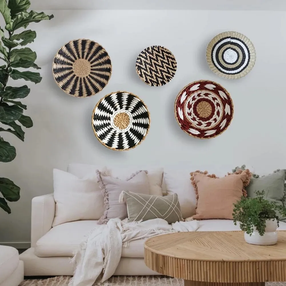 High Quality Woven Wall Basket Decor,Hanging Natural Round Boho Wall Basket Decoration for Living Room