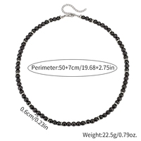 Collar de Cuentas Naturales de Ágata Negra y Piedra Volcánica con Puntos Azules, Venta al Por Mayor de Fábrica, Primavera-Verano