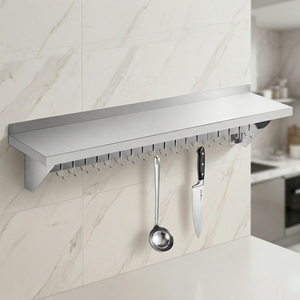 Wall Mounted Stainless Steel <b>Shelf</b> <b>With</b> <b>Hooks</b> Heavy Duty Kitchen Storage Rack Commercial Restaurant Shelving Kitchen equipment - Product Image 1