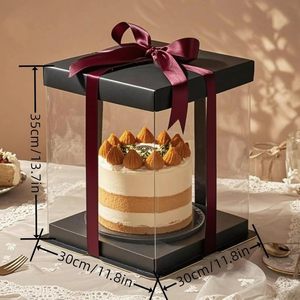Boîte à gâteau carrée transparente de luxe, boîte cadeau de qualité alimentaire, boîte ronde transparente pour biscuits, pour mariage, anniversaire, fête - Product Image 2
