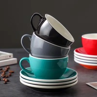 Vente en gros 350ml tasse à café en céramique noire avec soucoupe ensemble logo personnalisé tasses Latte Cappuccino tasses à thé et soucoupe pour thé café