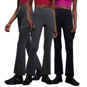 Logo personnalisé Leggings de yoga taille haute pour l'abdomen Pantalon évasé extensible en gelée avec poche bout à bout Tissu tricoté pour l'été - Product Image 1