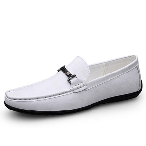 Mocasines de Cuero Genuino Blanco, Sin Cordones, Punta Redonda, Transpirables, Suela de Goma, Entresuela de EVA, Para Todas las Temporadas, Zapatos para Hombre - Product Image 1