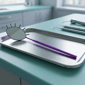 Miroir de poche violet avec branches vertes, cadre en acier inoxydable, finition argentée, grossissement 3X, instrument médical - Product Image 6