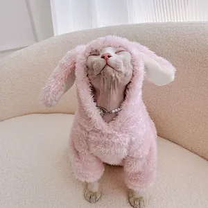 Qiqu Pet Supplies Custom New Designer Furry Hoodie Sphynx Cat Sweater Hairless Cats Coat Cute Rabbit Clothes Cat Winter Wear