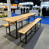 Ensemble de table pliante en bois portable, plateau en bois massif, pieds en métal, gain de place, table de pique-nique, table de salle à manger, design moderne pour l'extérieur et les hôtels