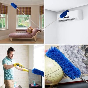Lavabile blu lungo in alluminio telescopico palo soffitto ventilatore Duster Cobweb angolo spazzola Kit pulizia w 2 spolverini per la pulizia - Product Image 3