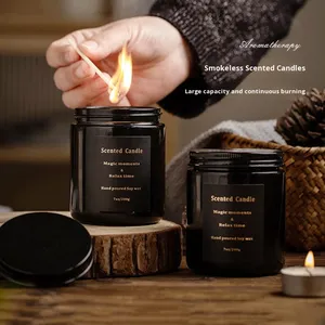 Bougie d'aromathérapie cylindrique noire en cire de soja, sans fumée, pour plantes d'intérieur, cadeau de niche, pour les fêtes de Diwali, luxueuse - Product Image 4